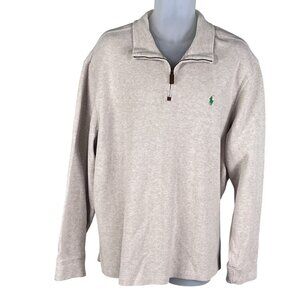 Polo Ralph Lauren Mens XXL Tan Rib Mockneck 1/4 Zip Pullover Old Money Timeless